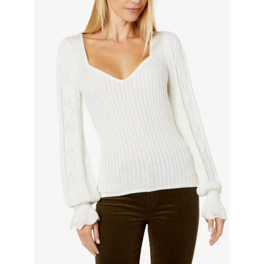 Paige Europa Sweater Size XL Ivory Silk Blend Pullover Knit Bishop Sleeves